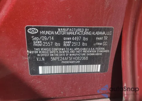 2015 Hyundai Sonata Se из США, поврежденный, VIN 5NPE24AF5FH082068